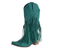 YIzdegg Women's Ankle Boots with Fringes - Lace Toe Ankle Boots Retro Short Boots Suede Ankle Boots Half Height Boots Elegant Slip-On Boots Platform Women's Boots, blue, 7 UK