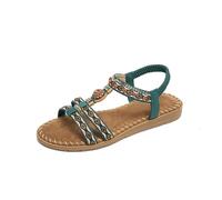 YIzdegg Women's Bohemia Sandals, Summer Shoes, Women's Elegant Soft Ankle Strap, Elastic Band, Floral Pattern, Boho Sandals, Flat, Comfortable, Open Toe, Wide Feet, Beach Shoes, Sandals, Green, 39
