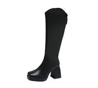 YIzdegg Women's Boots with Block Heel, Warm Long High Boots, Elegant Knee Boots, Sexy Round Toe Winter Boots, Comfortable Leather Boots with Zip, Women's Boots, Transition Boots, black, 8.5 UK