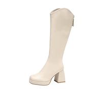 YIzdegg Women's Boots with Block Heel, Warm Long High Boots, Elegant Knee Boots, Sexy Round Toe Winter Boots, Comfortable Leather Boots with Zip, Women's Boots, Transition Boots, beige, 9 UK