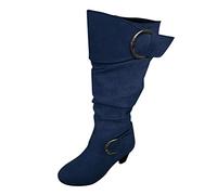 YIzdegg Women's Boots with Heel - Long Shaft Boots Round Toe Knee Boots with Buckle Overknee Boots Elegant Winter Boots Mid-Height Transition Boots in Cowboy Style Women's Boots Cowboy Boots, navy, 9