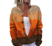 YIzdegg Women's Cardigan, Colourful Striped, Wool Blend, Soft Women's Cardigan, Classic with Buttons, Winter Cardigan, Chunky Knit Jumper, Long Sleeves, Plush Casual Jumper Sweater E, yellow, L