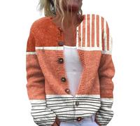 YIzdegg Women's Cardigan, Colourful Striped, Wool Blend, Soft Women's Cardigan, Classic with Buttons, Winter Cardigan, Chunky Knit Jumper, Long Sleeves, Plush Casual Jumper Sweater E, gold, L