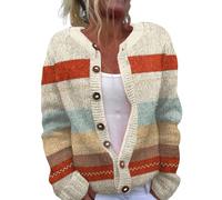 YIzdegg Women's Cardigan, Colourful Striped, Wool Blend, Soft Women's Cardigan, Classic with Buttons, Winter Cardigan, Chunky Knit Jumper, Long Sleeves, Plush Casual Jumper Sweater E, beige, L