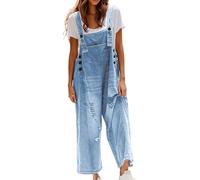 YIzdegg Women's Dungarees Jeans One-Piece Retro Denim Overalls Casual Straight Wide Leg Bib Jeans Adjustable Bib Trousers Loose Fit Baggy Jumpsuit Soft and Breathable Comfortable Stretch Work Trousers