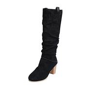 YIzdegg Women's Knee Boots Suede Long Shaft Boots with Block Heel Winter Boots Elegant Overknee Boots Round Toe Cowboy Boots Warm Slip-On Boots Transition Boots Riding Boots, black, 9 UK