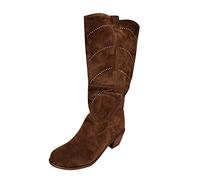 YIzdegg Women's Knee-High Boots with Block Heel, Long Shaft Boots, Glitter Overknee Boots with Zip, Western Boots, Lace Toe, Knee Boots, Vintage Transition Boots, Elegant Women's Boots, brown, 7 UK