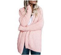 YIzdegg Women's Long Cardigan with Hood - Winter Jacket for Women Plush Sherpa Pullover Plus Size Cardigan Fleece Cardigan Pockets Warm Long Sleeve Shirt Plain Autumn Winter Tops, Pink 49, 3XL