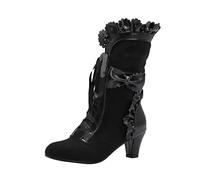 YIzdegg Women's Mid-Calf Boots and Winter Foreign Trade Ruffle Bow Comfortable Bow Lacing Cough Herbs, black, 9 UK