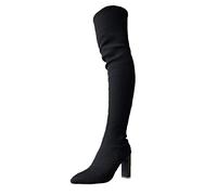 YIzdegg Women's Overknee Boots with Stiletto - Pointed Toe Long Shaft Boots Knitted Winter Boots Warm Lined Over-Knee Shoes Long Slip-On Boots Stretch Breathable Women's Boots, black, 8 UK
