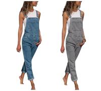 YIzdegg Women's Retro Denim Dungarees Casual Straight Wide Leg Bib Shorts Adjustable Straps Soft Jumpsuits with Pockets Playsuits Loose Baggy Work Trousers Comfortable Stretch Denim Dungarees