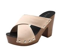 YIzdegg Women's Sandals with Heel - Sandals Platform Wedges Slippers Non-Slip Summer Shoes Open Toe Mules Arch Support Heel Shoes Ergonomic Hands Free Slip-ins Sandals, beige, 39 EU
