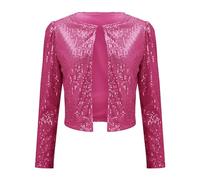 YIzdegg Women's Sequin Bolero - Glitter Jacket Women's Festive Bolero Jacket Disco Long Sleeve Cut Blazer Bolero Cocktail Party Shrug Knitted Evening Dress Autumn Jacket Glitter Jacket, hot pink, XL