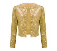 YIzdegg Women's Sequin Bolero - Glitter Jacket Women's Festive Bolero Jacket Disco Long Sleeve Cut Blazer Bolero Cocktail Party Shrug Knitted Evening Dress Autumn Jacket Glitter Jacket, gold, M
