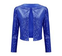 YIzdegg Women's Sequin Bolero - Glitter Jacket Women's Festive Bolero Jacket Disco Long Sleeve Cut Blazer Bolero Cocktail Party Shrug Knitted Evening Dress Autumn Jacket Glitter Jacket, blue, M