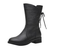 YIzdegg Women's Spring and Autumn Winter Plus Velvet Thickened Side Zipper Back Tie All Mid Heel Korean Soft Sole Plus Velvet Cotton Boots Mid Calf Boots Men 46, black, 7 UK