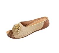 YIzdegg Women's Summer Sandals - Orthopaedic Shoes Leather Mules Sandals Slippers with Footbed Ergonomic Summer Shoes Comfortable Women's Mules Slippers Sandals, gold, 5 UK