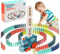 Yizemay Domino Train Toys Gifts for 3 4 Year Old Boys, 120pcs Automatic Domino Laying Electric Train, Kids Building Stacking Train Dominoes Game Toys for 2 3 4 5 Year Old Boys Girls