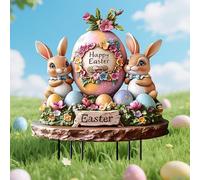 Yizemay Easter Bunny Garden Stake, Easter Decorations Lawn Outdoor, Yard Signs for Spring Celebrations, Bunny Egg Garden Stake PartyOrnament, Welcome Door Signs (A)