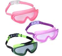Yizerel 3 Pack Kids Swim Goggles, Swimming Glasses with One-Piece Wide Vision Lens for Children and Early Teens from 3 to 15 Years Old, Anti-Fog, Waterproof, UV Protection (Set of 3)