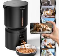 YIZFERN Automatic Cat Feeder with Camera, 4L Automatic Pet Feeder, Dual Power Supply, Programmable Cat Food Dispenser with 2MP Night Vision & Two-Way Audio for Cats and Small Dogs, Black