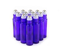 Yizhao Blue 10ml Glass Bottle with Ball for Essential Oils, Empty Bottles with Stainless Steel Balls, for Aromatherapy Blends, Fragrance, Perfume, Massage - 24 Pcs