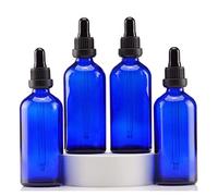 Yizhao Blue Glass Dropper Bottles 100ml, with Glass Pipette Dropper, for Essential oil, Aromatherapy, Laboratory, Massage, Makeup, Mixing, Travel- 4Pcs