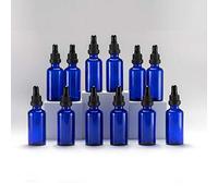 Yizhao Blue Glass Dropper Bottles 50ml, with Glass Pipette Dropper, for Essential oil, Aromatherapy, Laboratory, Massage, Makeup, Mixing, Travel- 12Pcs