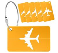 Yizhet Luggage Tags for Suitcases, 6 Pack Luggage Labels Aluminium Alloy Suitcase Tags with Steel Loop for Travel Baggage Identity ID Labels (Gold)