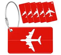 Yizhet Luggage Tags for Suitcases, 6 Pack Luggage Labels Aluminium Alloy Suitcase Tags with Steel Loop for Travel Baggage Identity ID Labels (Red)