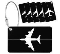 Yizhet Luggage Tags for Suitcases, 6 Pack Luggage Labels Aluminium Alloy Suitcase Tags with Steel Loop for Travel Baggage Identity ID Labels (Black)