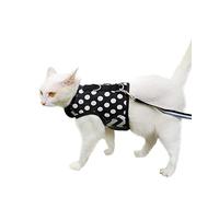 Yizhi Miaow Escape Proof Cat Harness with Leash Extra Large, Adjustable Cat Walking Jackets, Padded Cat Vest Polka Dot Black