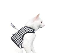 Yizhi Miaow Escape Proof Cat Harness with Leash Medium, Adjustable Cat Walking Jackets, Padded Cat Vest Black Plaid