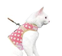 Yizhi Miaow Escape Proof Cat Harness with Leash Medium, Adjustable Cat Walking Jackets, Padded Cat Vest Polka Dot Pink
