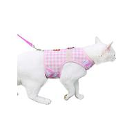 Yizhi Miaow Escape Proof Cat Harness with Leash Medium, Adjustable Cat Walking Jackets, Padded Cat Vest Pink Plaid