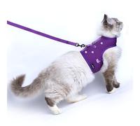 Yizhi Miaow Kitty Harness and Leash for Walking Escape Proof Breathable Mesh Fabric, Purple, Small, Adjustable Cat Walking Jackets with DIY Beads, Padded Stylish Cat Vest