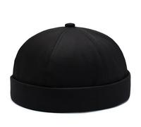 Yizhichu1990 L/XXL Oversize Brimless Cap, Men Skullcap Rolled Cuff No Visor Beanie Sailor Hat (Black, XXL(24.4-25.6 inch))