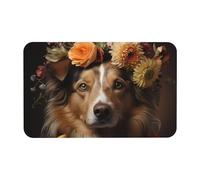 Yizhiyz Dog Girl with Flowers Diatomaceous Earth Mat 19.7x31.5 Inches, Absorbent, Quick-Drying, Wear-Resistant, Suitable for Bathroom and Kitchen.