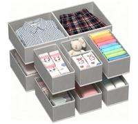 YiZhou 12-Pack Drawer Organiser Set, Foldable Fabric Drawer Dividers & Storage Bins for Clothes, Underwear, Socks & Baby Items | 3-Sizes | Wardrobe & Closet Organizer (Grey)