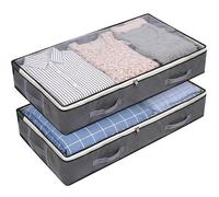YiZhou 2-Pack 75L Underbed Storage Bags with PVC Window | Foldable Organiser Box for Clothes, Duvets & Bedding | Reinforced Handles, 100x50x15cm, Grey