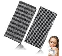 YiZhou 2Pcs Japanese Exfoliating Towel Set, Extra Long Back Scrubber with Dual Textures - Antibacterial, Quick-Dry Washcloth for Deep Cleansing, Body Scrub & Muscle Massage (Black)