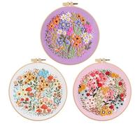 YiZhou Embroidery Kit for Beginners 3 Pack, Cross Stitch Kits with 3 Floral Patterns, Hoop, Thread & Tools, Needlepoint Kits for Adults, Handmade Craft Set for Women & Teens (Luxuriant Bouquet)