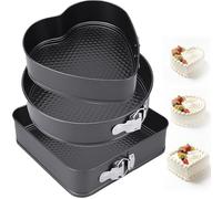 YiZhou Springform Cake Tin Set of 3, Non-Stick Cheesecake Pan with Removable Bottom - 20cm Heart, 22cm Round, 24cm Square Baking Tins for Cake, Bread, Pizza,Loose Base Baking Tray