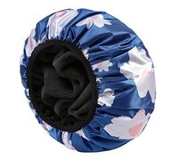 YIZIJIZI Terry Lined Shower Cap,Triple Layer Large Cap for Women,Shower Cap Reusable Waterproof,Long Thick Hair(Blue)
