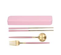 YIZISECCE, for School, Portable Travel Utensils, Stainless Steel Spoon Fork Chopsticks Set, 3Pcs/Set (Pink Gold (Pink Storage Box))
