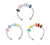 YIZITU 1/3x Unisex Delicate Rings with Flat Colorful Beads Worry Anxieties Stress Relief for Unisex Teen Girls Adjustable