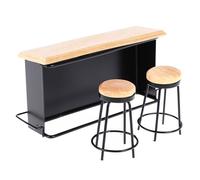 YIZITU 3Pieces Miniature Pub Counter Set With 2 Stools Metal Frame Wood Top Table For Adult Collector Kids Pretend Game Doll House Table