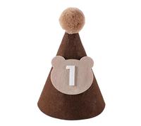 YIZITU Brown Coffee Bear Baby Birthday Hat Shower Party Decoration Pom Pom Peaked Adjustable Size For 1st 2nd 3rd Years Old Celebration Supply