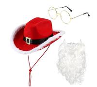 YIZITU Christmas Costume Accessories Santa Clause White Beard Cowboy Hat Glasses Set For Santa Cosplay Stage Performances Props Christmas Party Costume Set