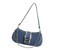 YIZITU Compact Jean Satchel Handbag Trendy Chain Detail Women's Casual Shoulder Bag For Phone And Wallet Essential Storage Chain Detail Jean Handbag